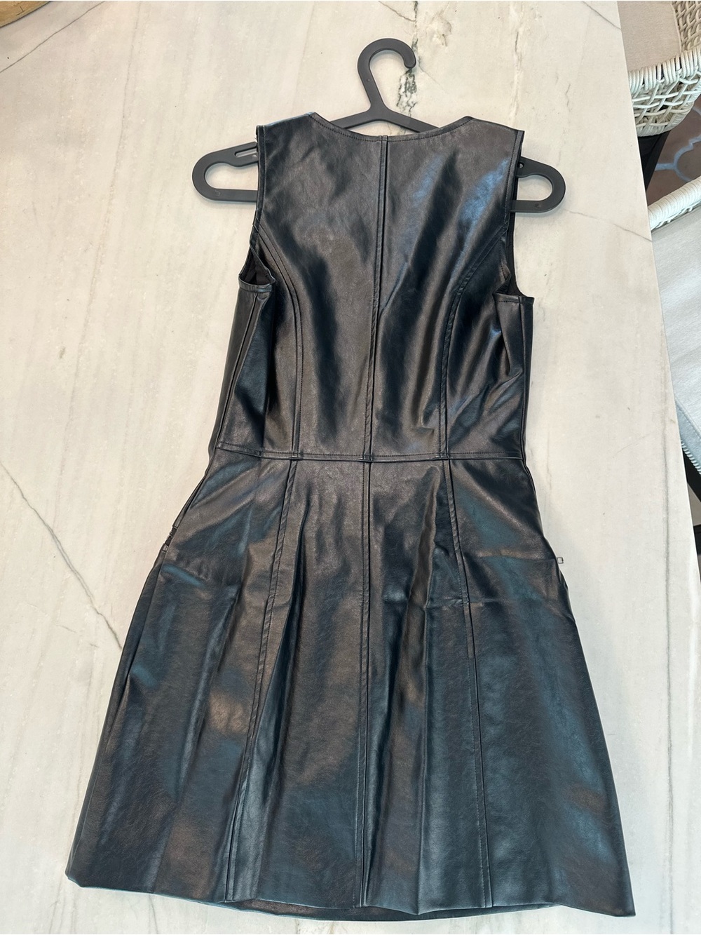 Fabulous Faux Leather Zip Front Mini Dress in Black - Picture 4 of 7